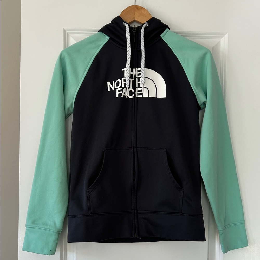 North Face Sea Foam Green & Grey Full Zip Hoodie w MEASUREMENTS Sz S